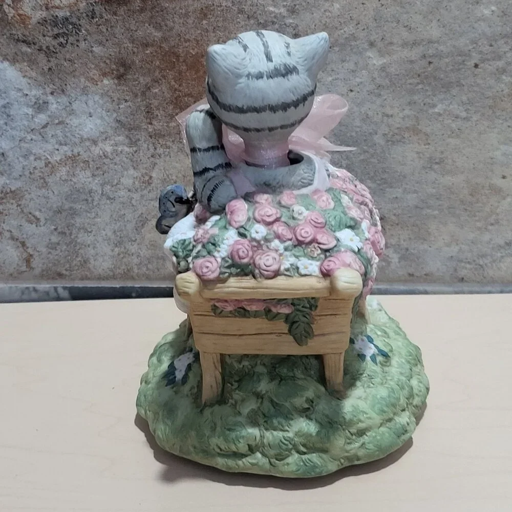 Porcelain Cats in Wheelbarrow Wind Up Music Box
